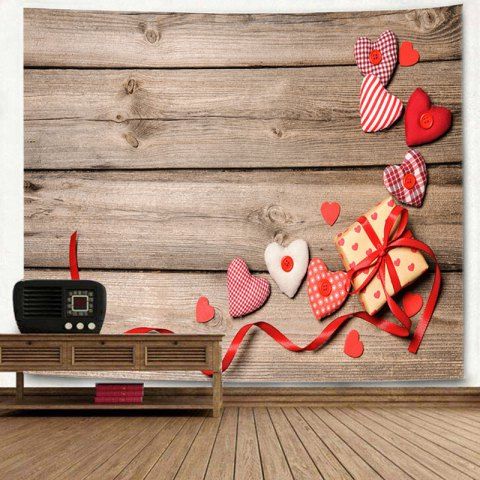 

Valentine's Day Hearts Gift Wood Grain Wall Tapestry, Wood color