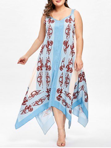 light blue xl plus size v neck bandana floral handkerchief dress plus size handkerchief dress
