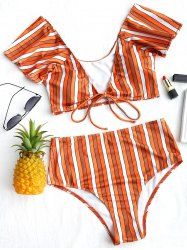 Maillot de Bain Bikini à Rayures et Col Plongeant -  