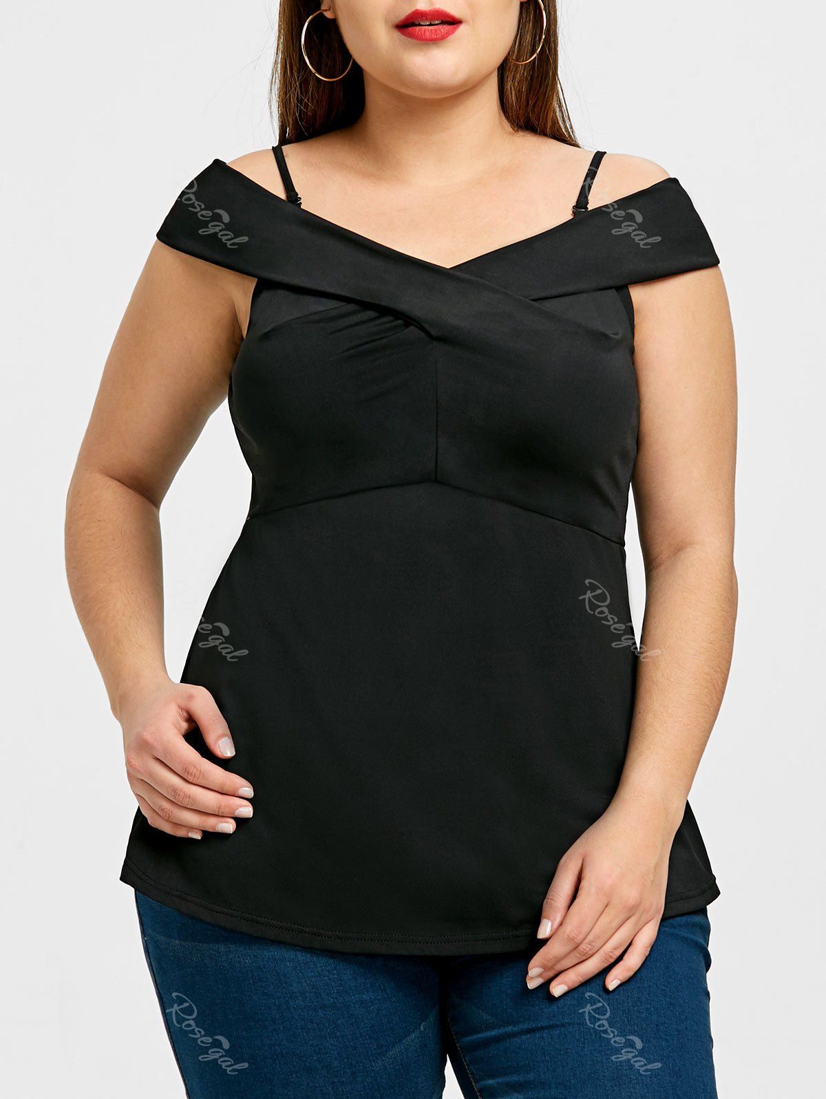 

Plus Size Cut Out Open Shoulder Top, Black