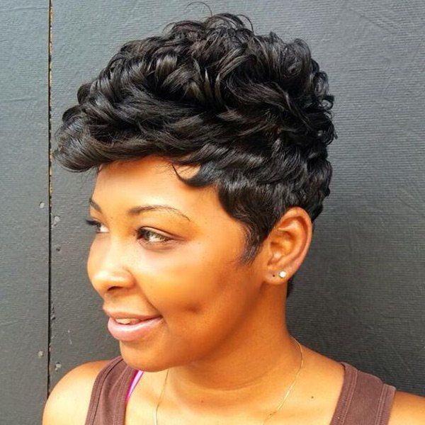 

Short Side Bang Fluffy Layered Curly Synthetic Wig, Natural black
