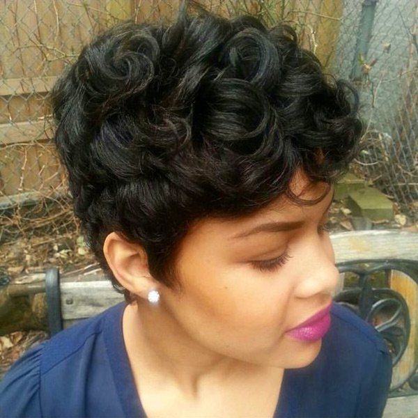 

Short Side Bang Fluffy Curly Synthetic Wig, Natural black