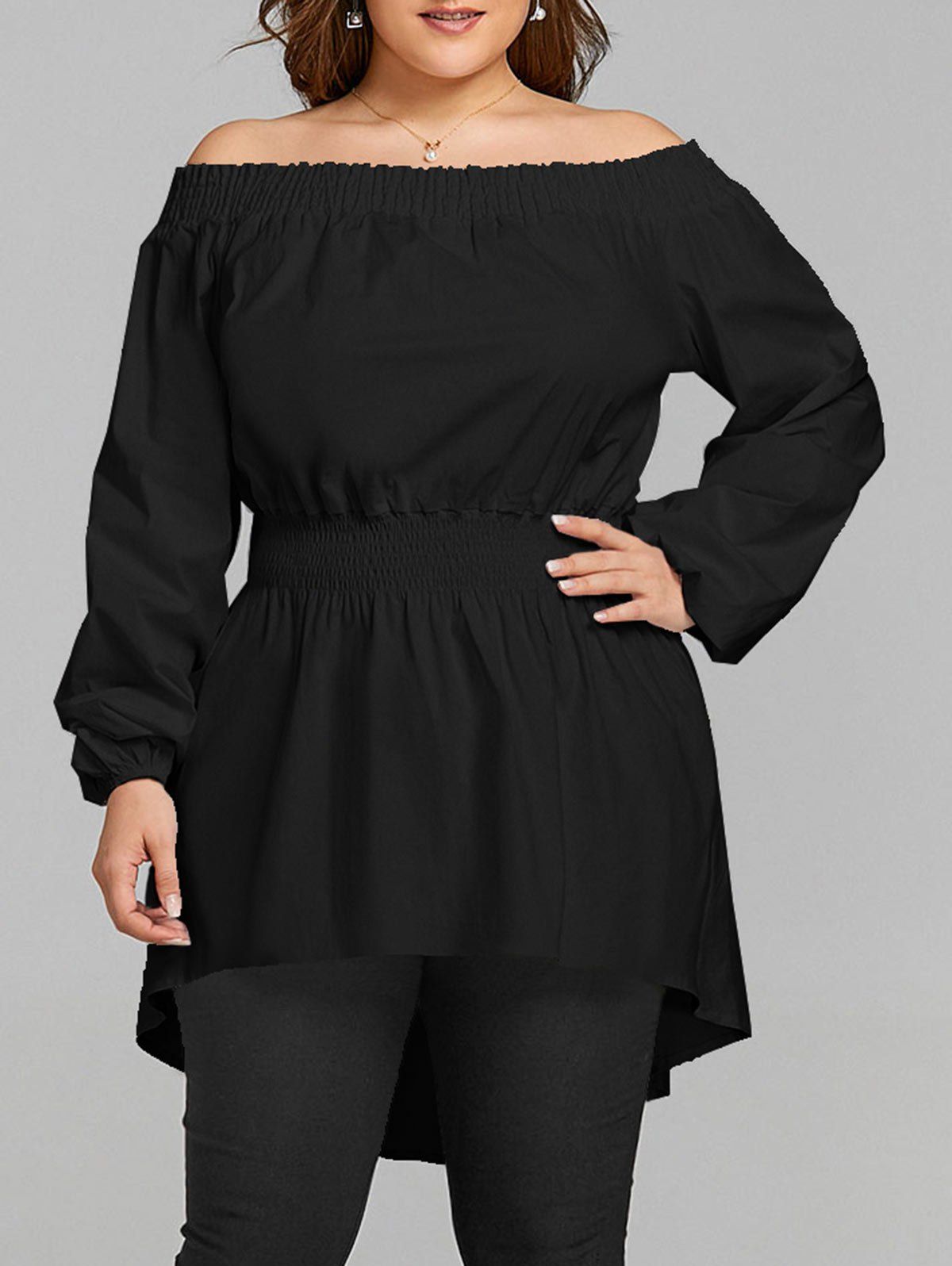 

Plus Size Long Off The Shoulder High Low Blouse, Black