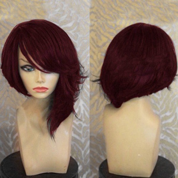 

Medium Capless Side Bang Straight Synthetic Wig, Wine red