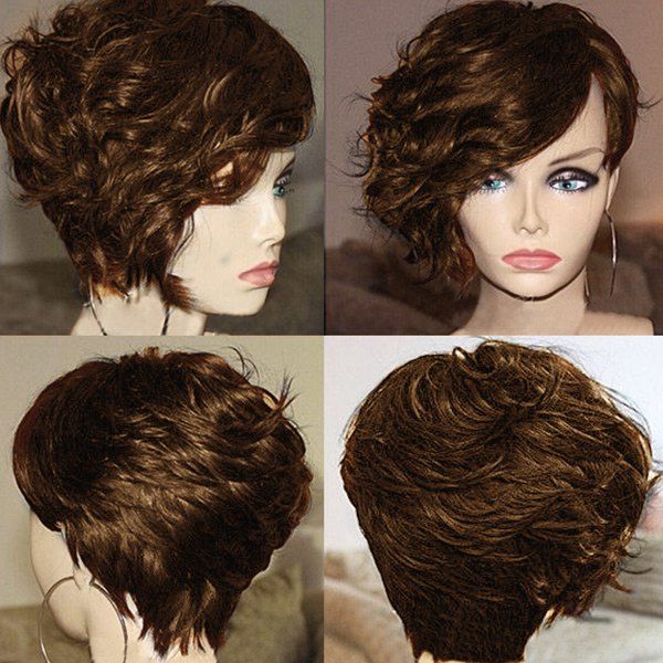

Short Side Bang Layered Fluffy Curly Synthetic Wig, Brown