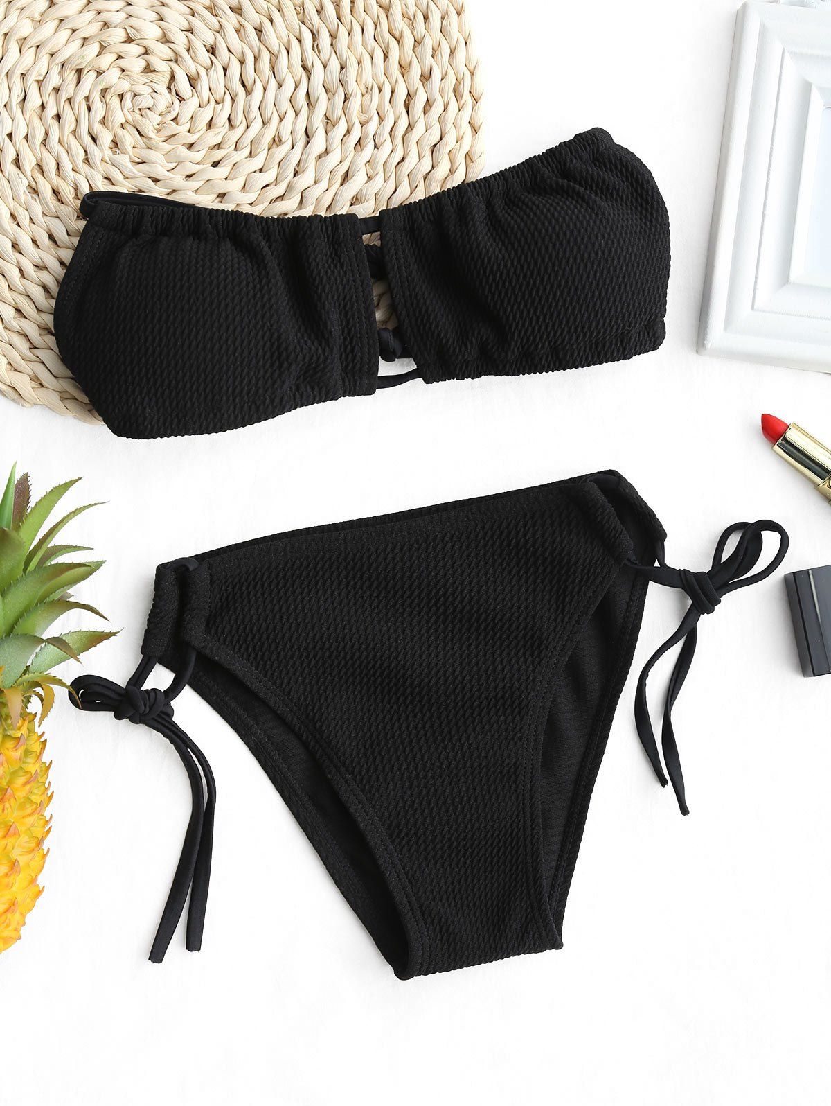 

Bandeau Side Tied Bikini Set, Black