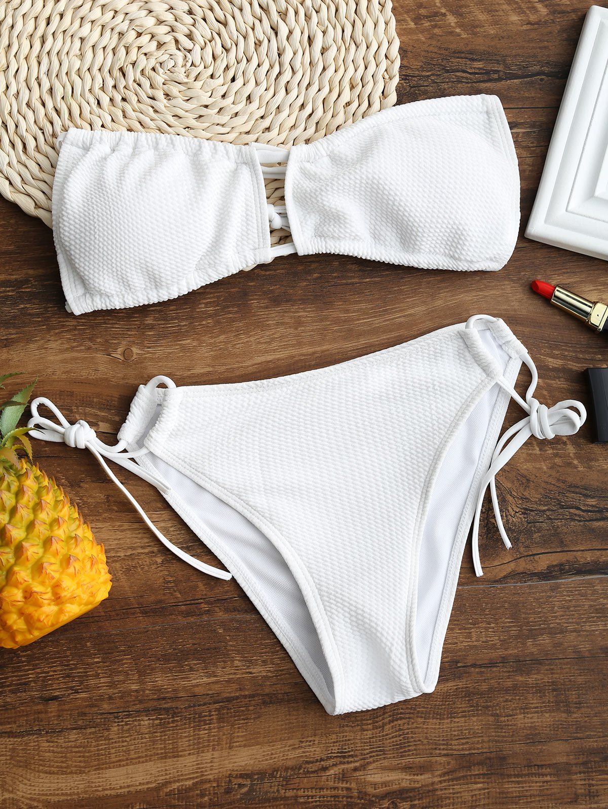 

Bandeau Side Tied Bikini Set, White