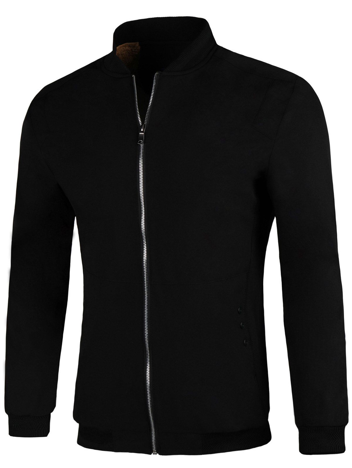 

Button Embellished Faux Fur Lined Jacket, Black