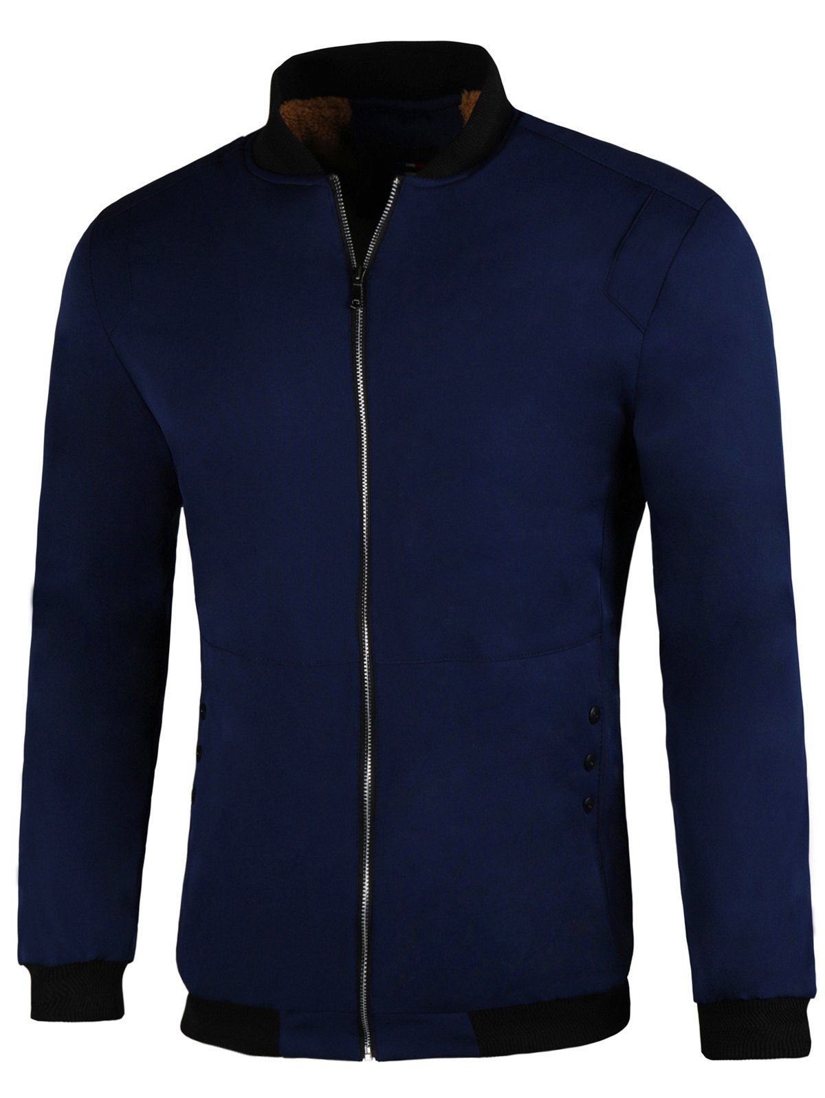 Online Button Embellished Faux Fur Lined Jacket  