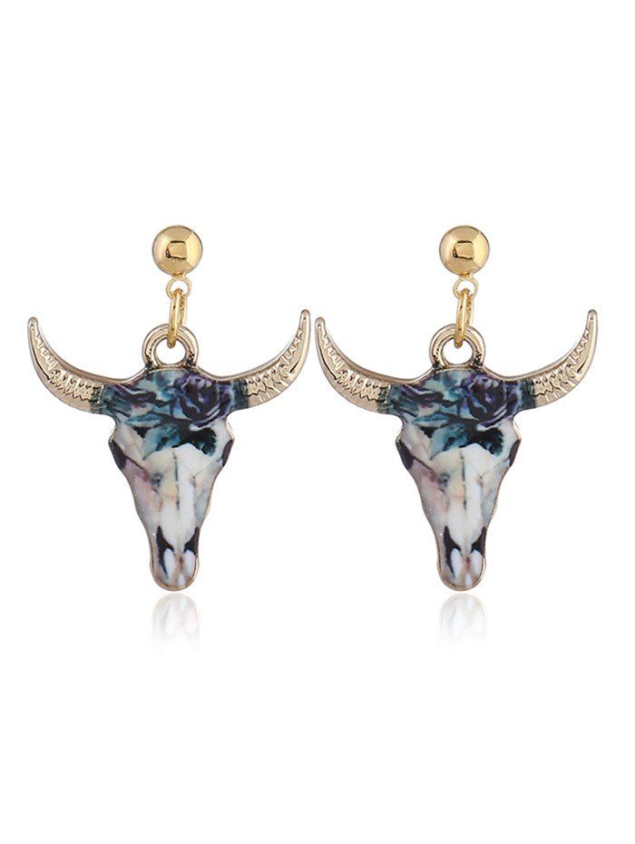 

Boho Style Small Cow Head Alloy Drop Earrings, Deep blue