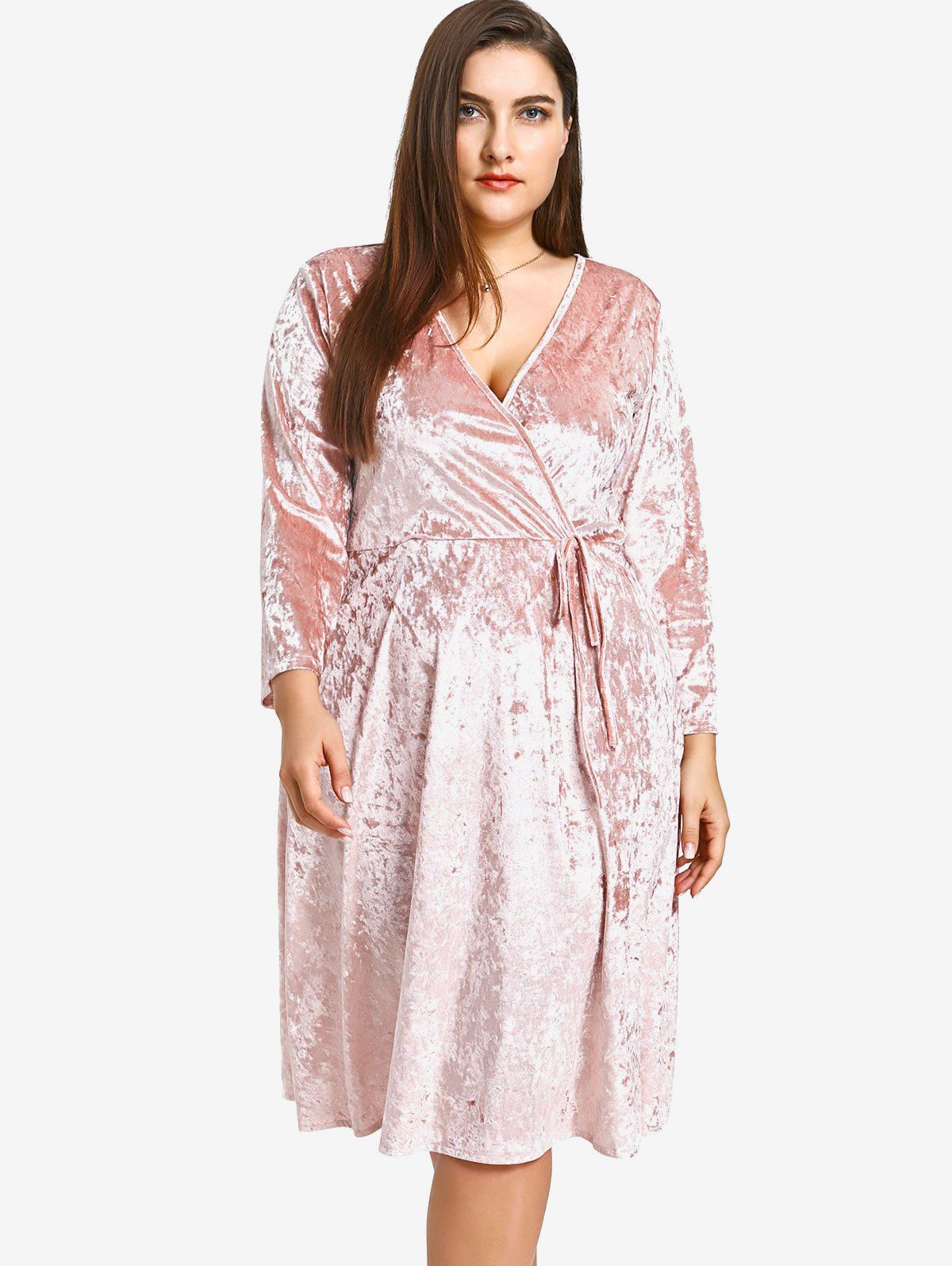 [49% OFF] Crushed Velvet Plus Size Dress | Rosegal