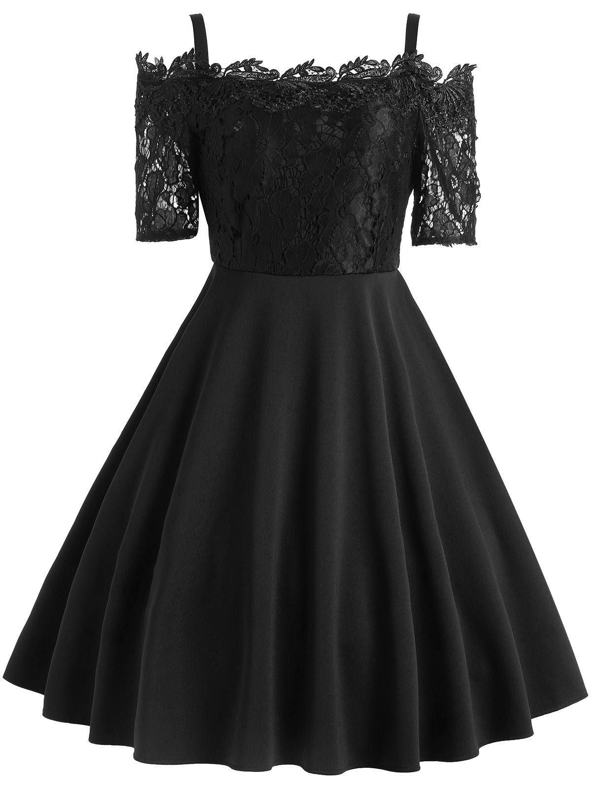 

Lace Insert Cold Shoulder Dress, Black