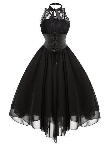 Cross Back Lace Panel Gothic Corset Dress Cross Back Lace Panel Gothic Corset Dress