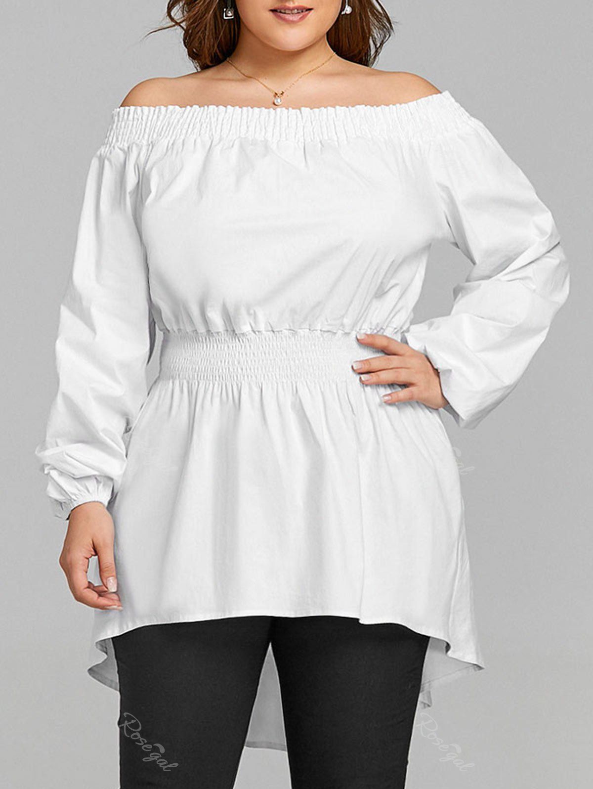

Plus Size Long Off The Shoulder High Low Blouse, White