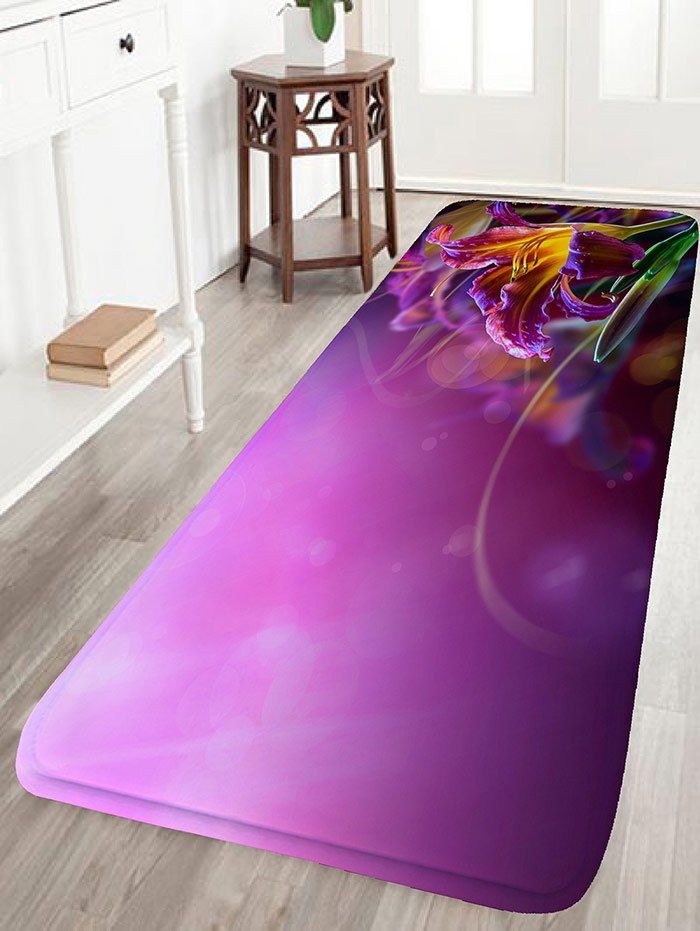 

Flower Pattern Nonslip Flannel Bath Rug, Purple