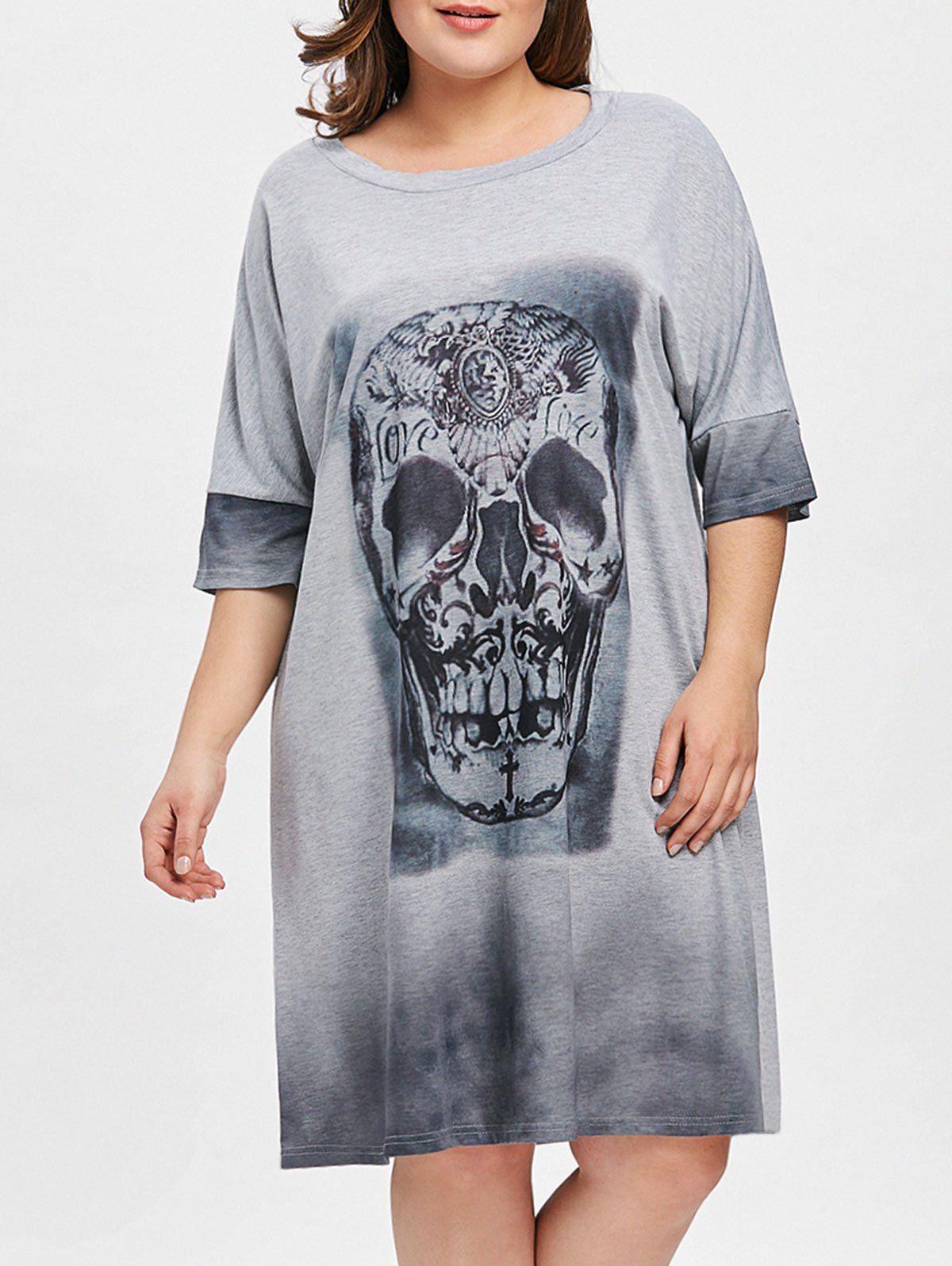 

Skull Graphic Plus Size Tunic T-shirt, Gray