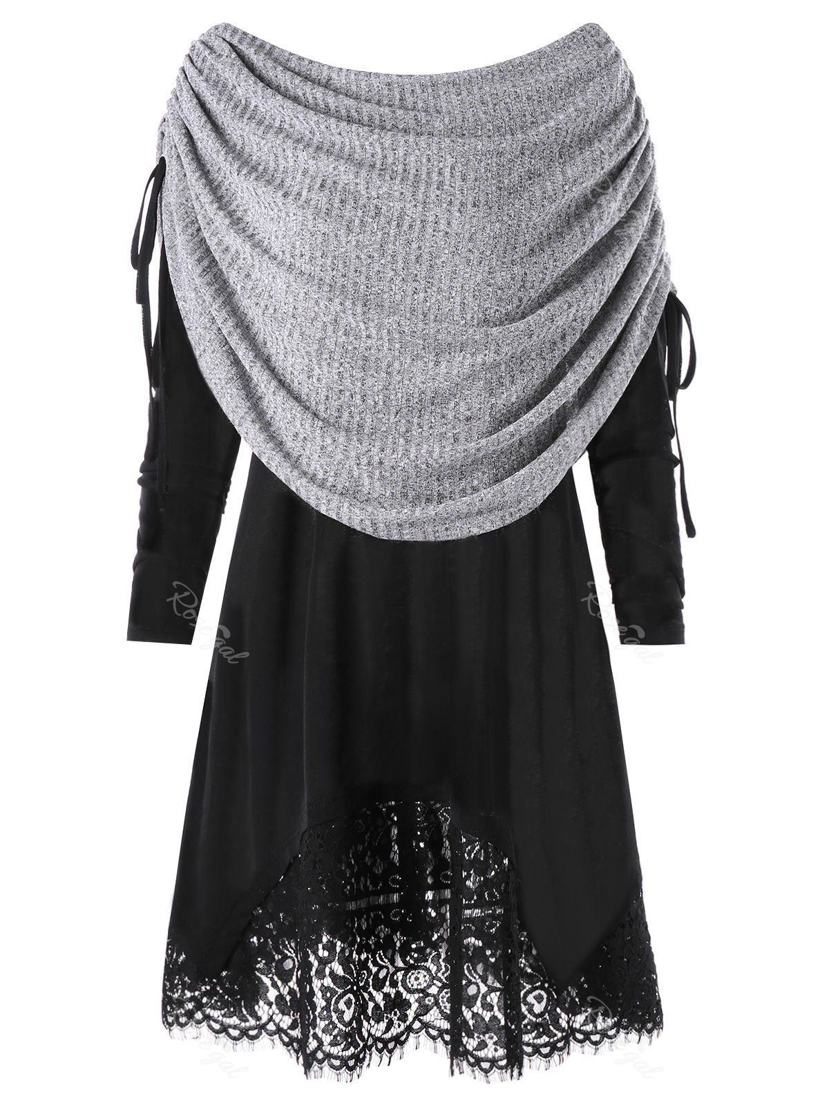 

Plus Size Overlay Long Sleeve Tunic Top, Black