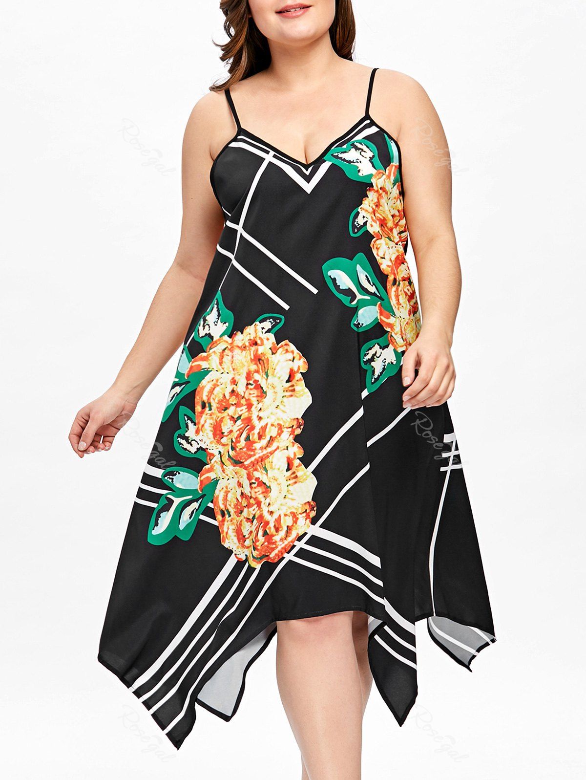 

Plus Size Floral Handkerchief Slip Dress, Black