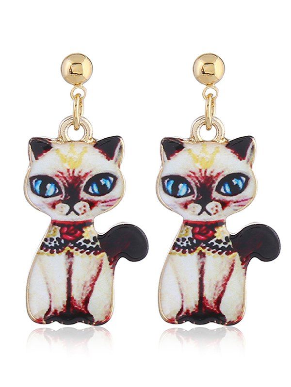 

Alloy Funny Kitten Drop Earrings, Red with white