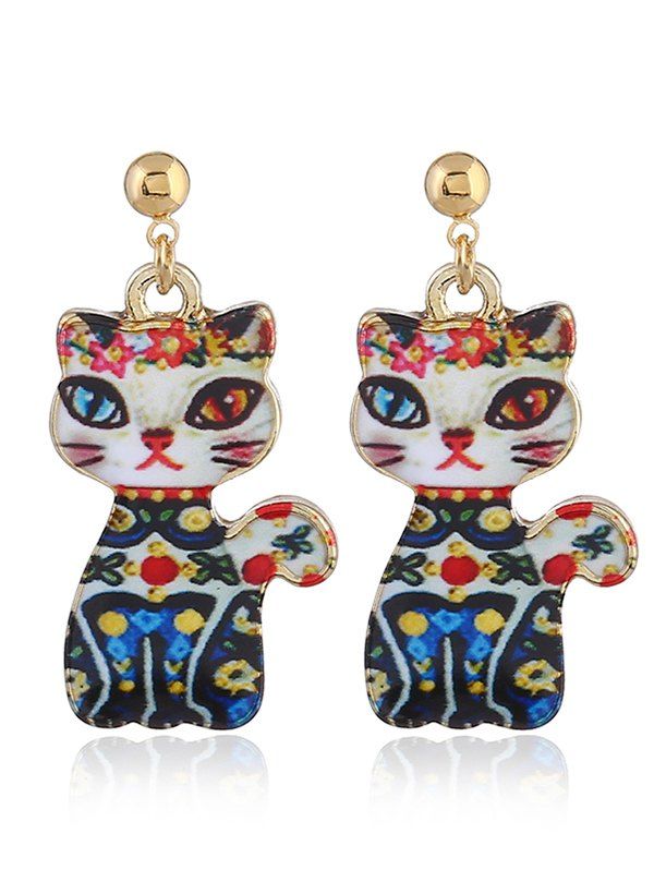 

Alloy Funny Kitten Drop Earrings, Blue