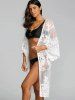 Embroidered Sheer Lace Kimono Cover Up -  