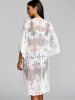 Embroidered Sheer Lace Kimono Cover Up -  