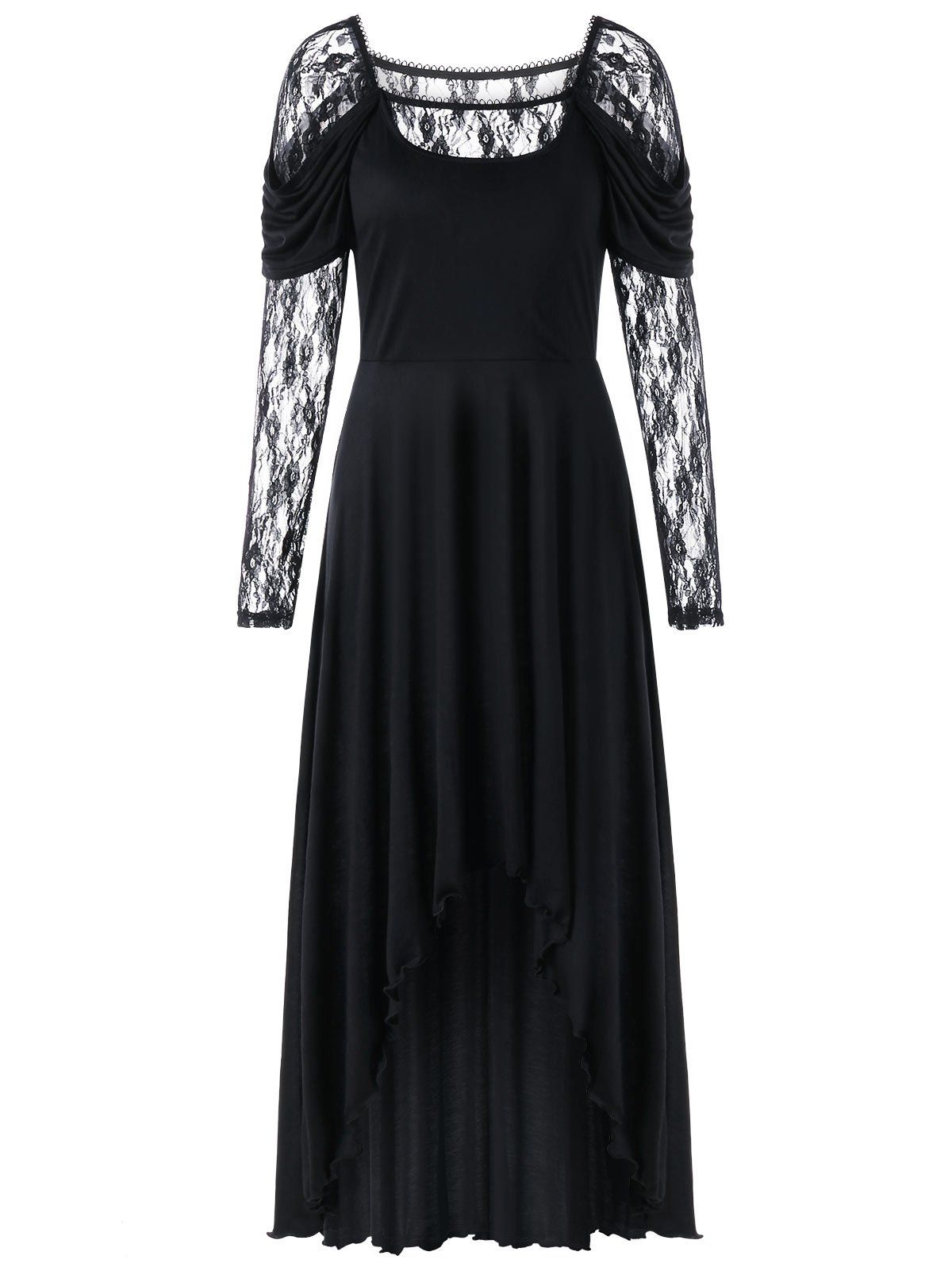 

Lace Panel Maxi High Low Dress, Black