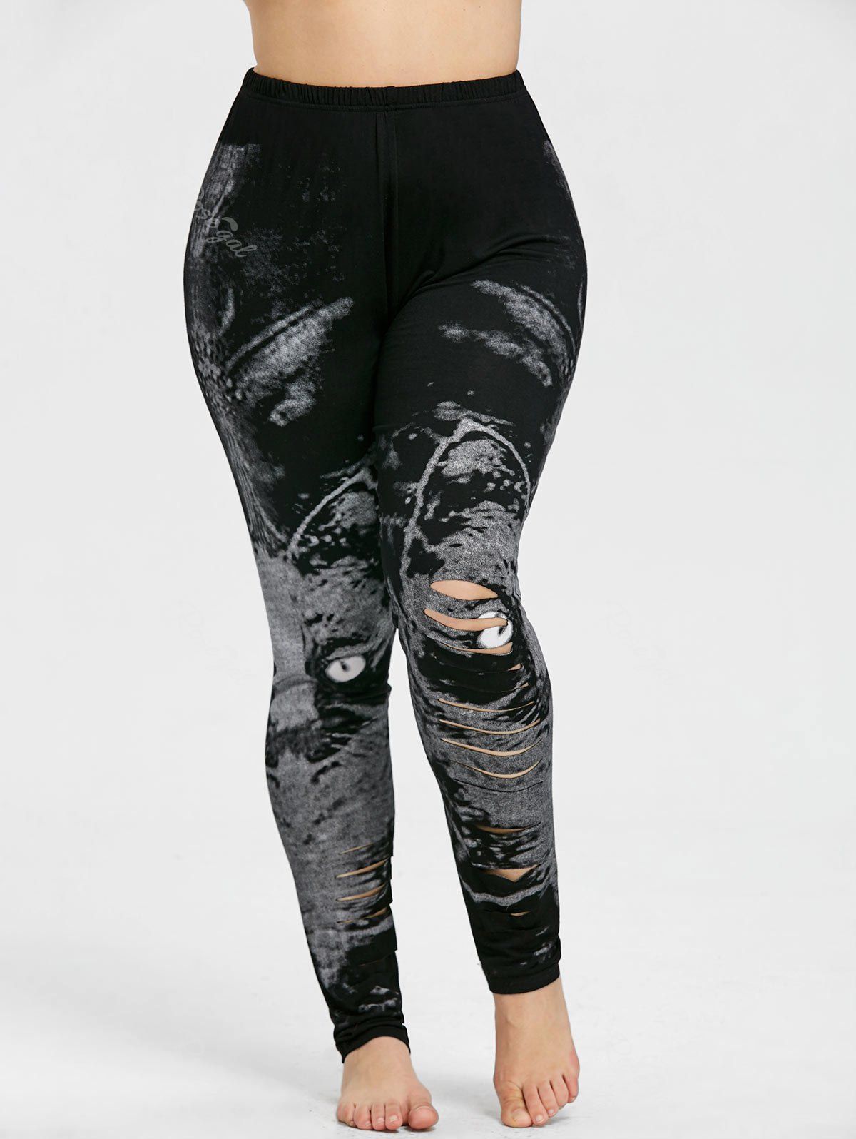 

Plus Size Cat Graphic Shredding Leggings, Black