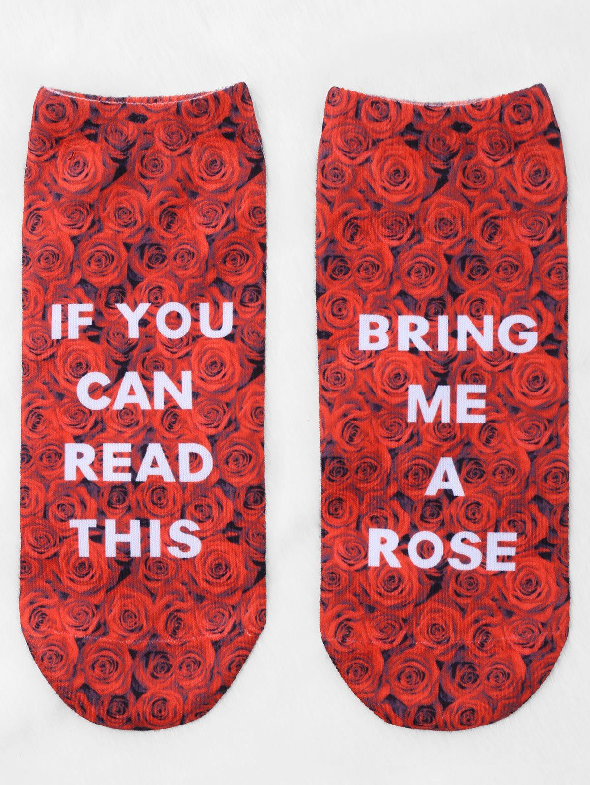 

Pair Of Letter Rose Print Graphic Ankle Socks, Red