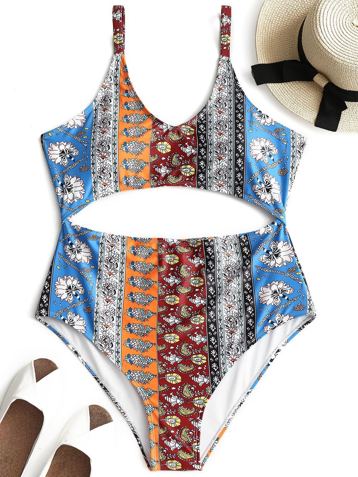 

Printed Cutout Plus Size Swimsuit, Colormix