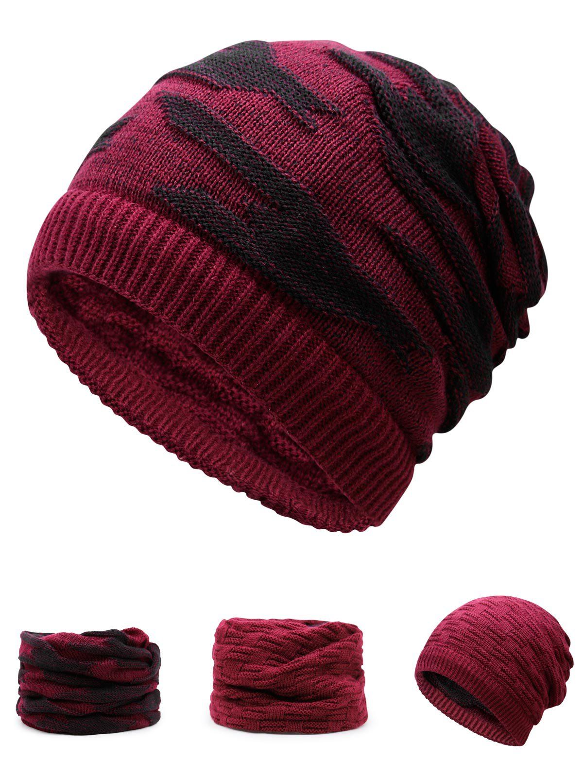 

Multifunctional Empty Top Reversible Knitted Beanie, Wine red