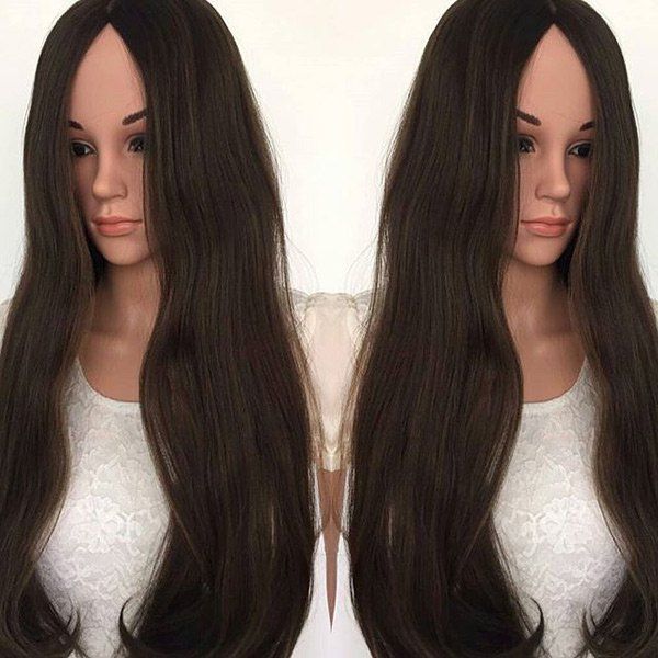 

Long Center Parting Natural Straight Synthetic Wig, Deep brown