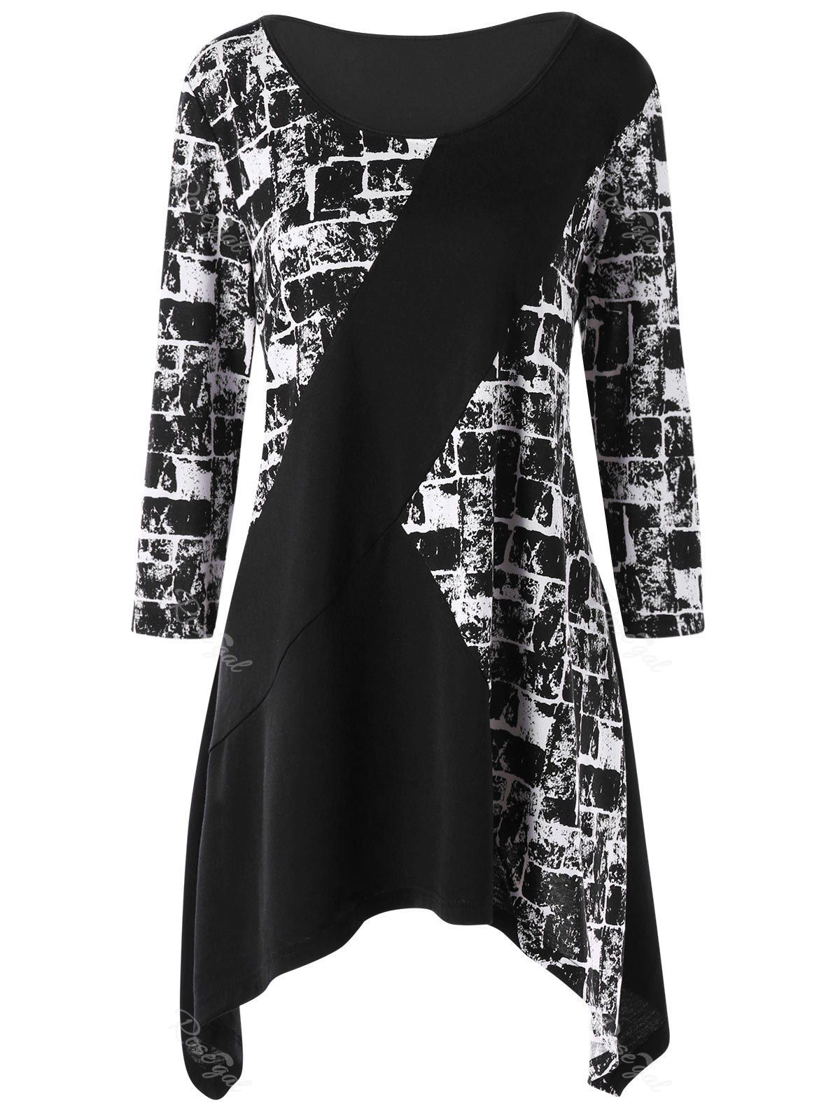 

Plus Size Monochrome Long Sleeve Tunic T-shirt, Black