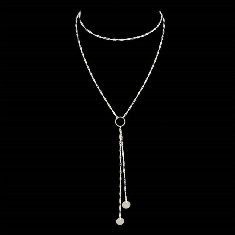 

Simple Disc Circle Necklace Set, Silver