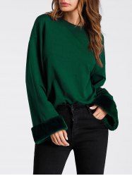 Pull-over avec Empiècements de Fausse Fourrure et Epaules Fléchissantes - Vert Armée  S