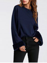 Faux Fur Panel Drop Shoulder Sweatshirt -  