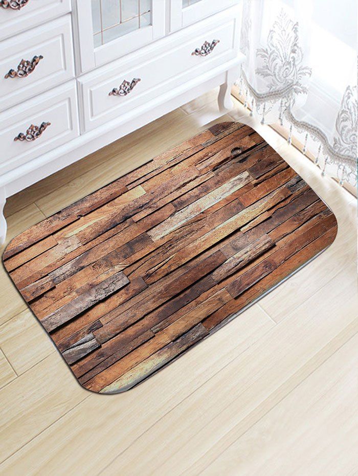 

Uneven Wood Pattern Flannel Antiskid Bath Mat, Wood color
