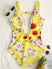 One Piece Floral Plunge Neck Swimsuit -  