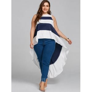 blue white 5xl plus size sleeveless maxi high low stripe t shirt hi low shirt plus size