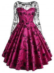 Long Sleeve Lace Overlay Vintage Dress -  