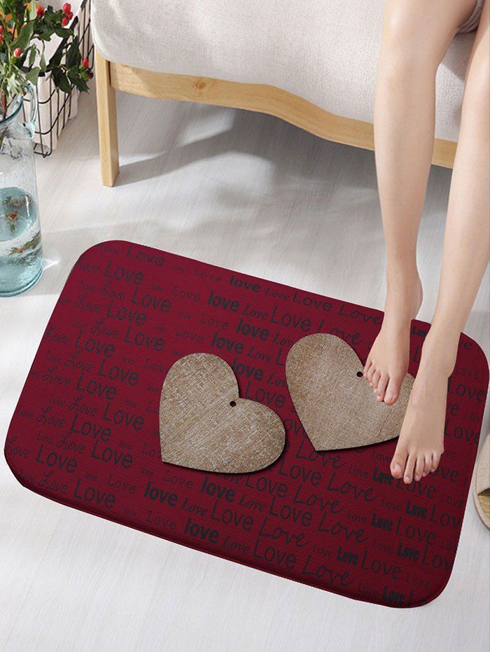 

Valentine's Day Hearts Love Print Skidproof Flannel Bath Mat, Claret