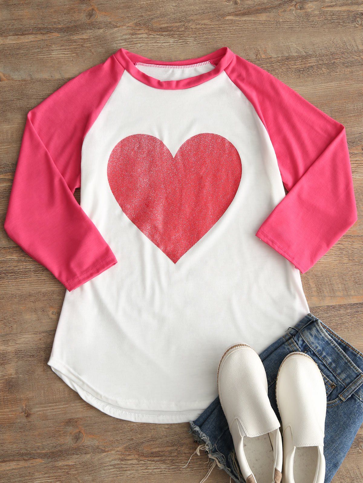 

Heart Print Raglan Sleeve T-shirt, White