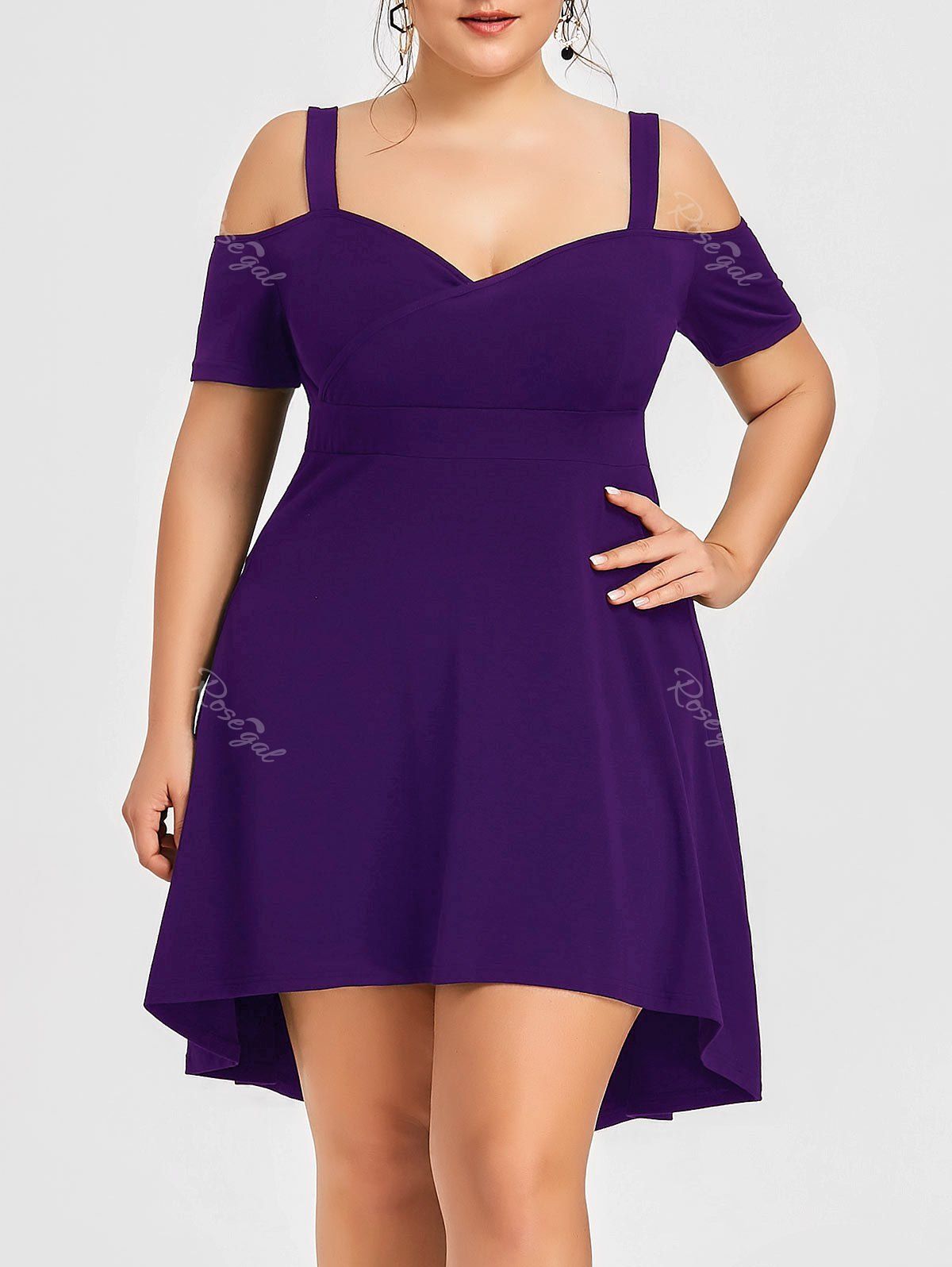 

Plus Size Open Shoulder High Low Dress, Purple