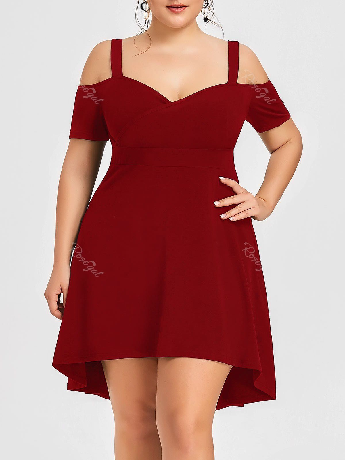 Robe Haute-Bas à épaules Ouvertes Grande Taille En RED ...