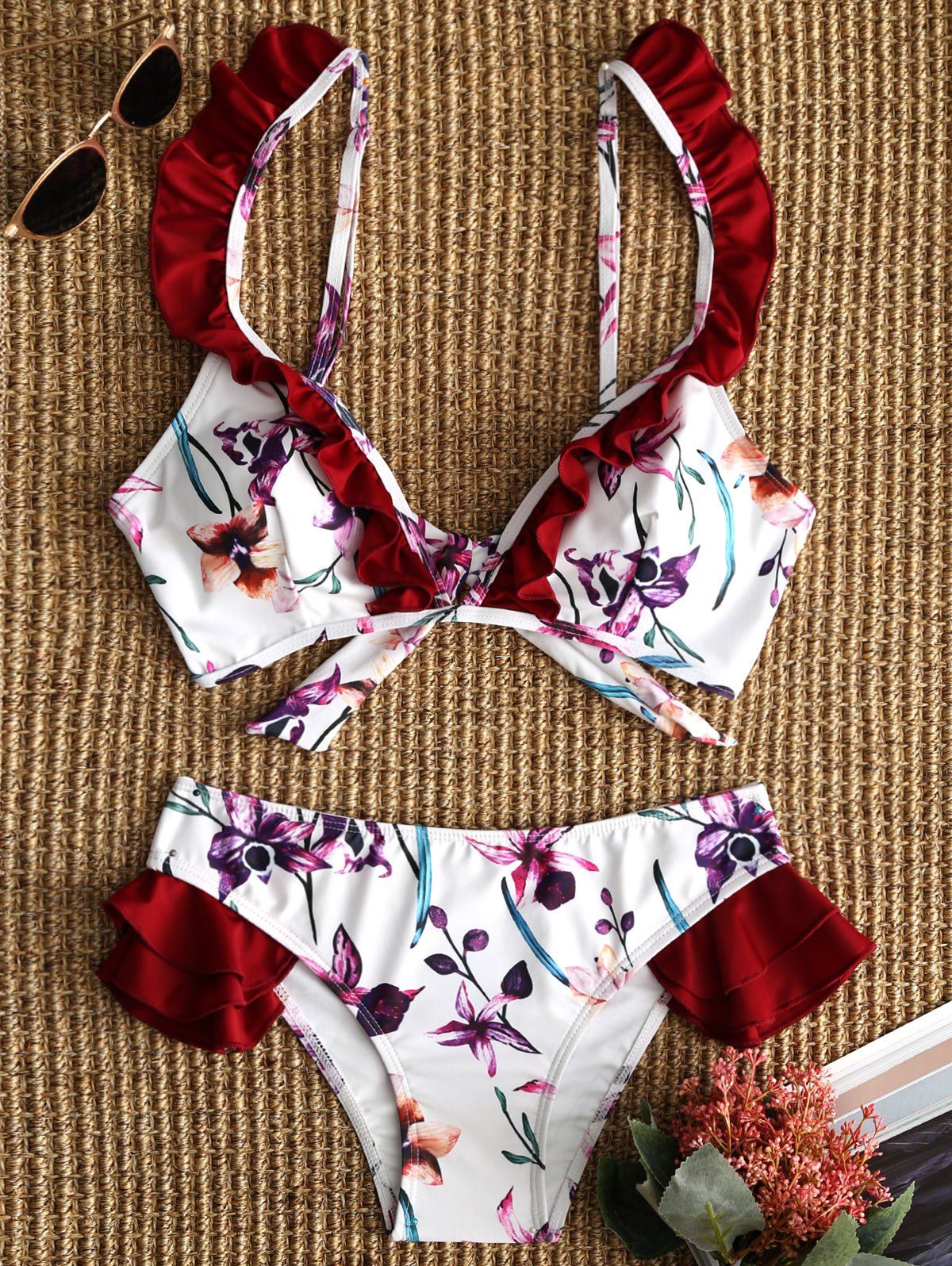 

Floral Ruffle Trim Bikini Set, Colormix