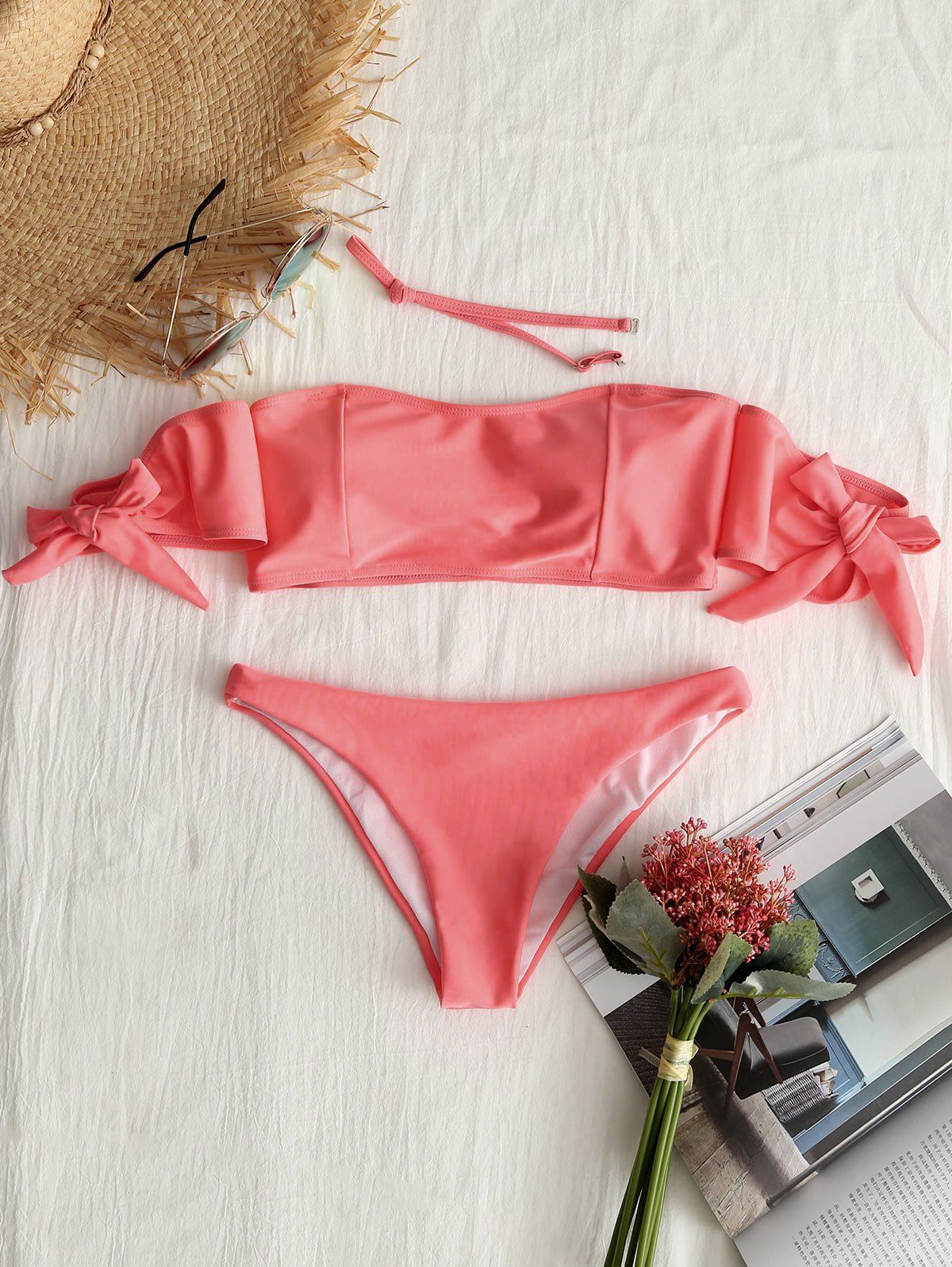 

Bandeau Off Shoulder Thong Bikini Set, Orangepink