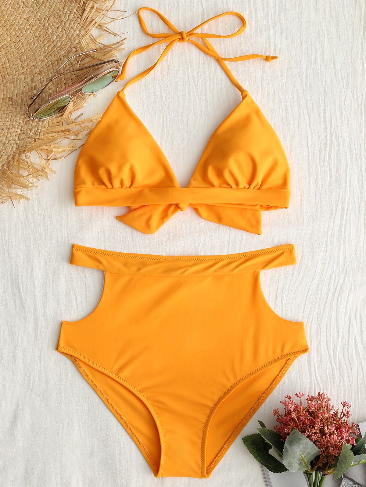 

Cut Out High Waisted Halter Bikini Set, Mandarin