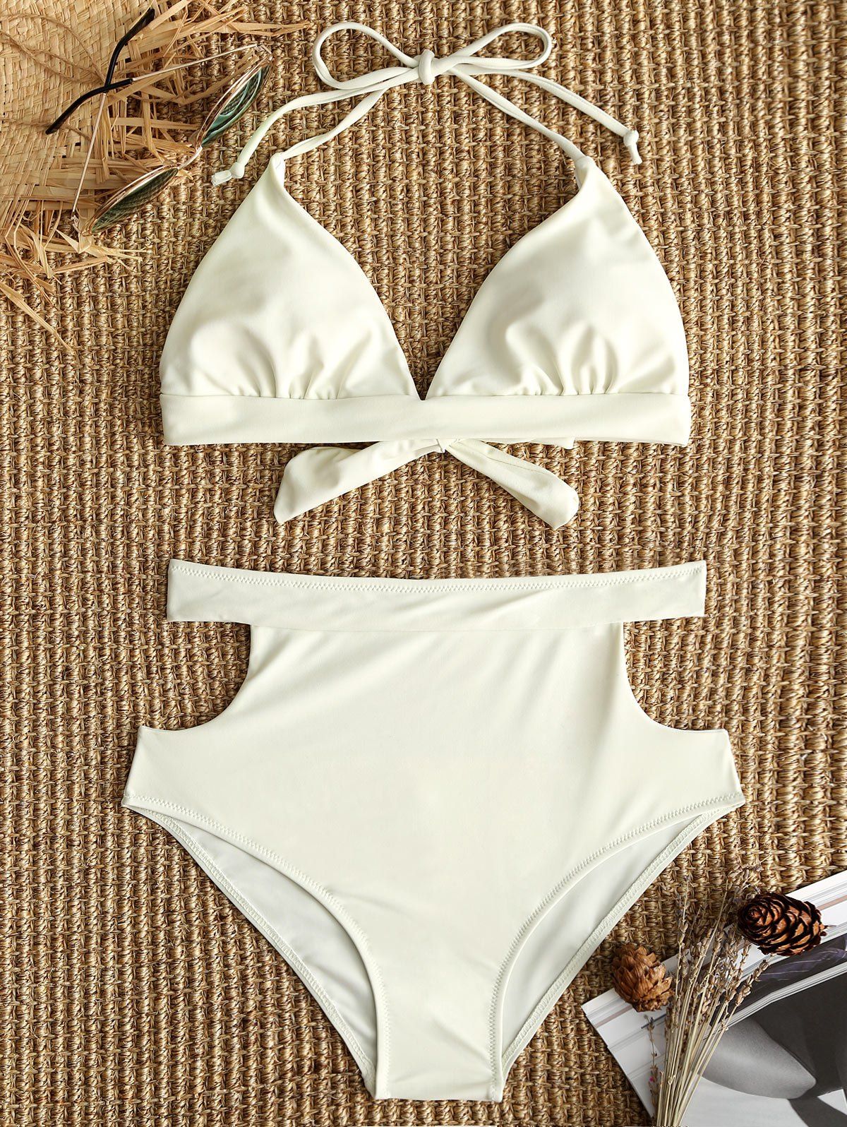 

Cut Out High Waisted Halter Bikini Set, Off-white