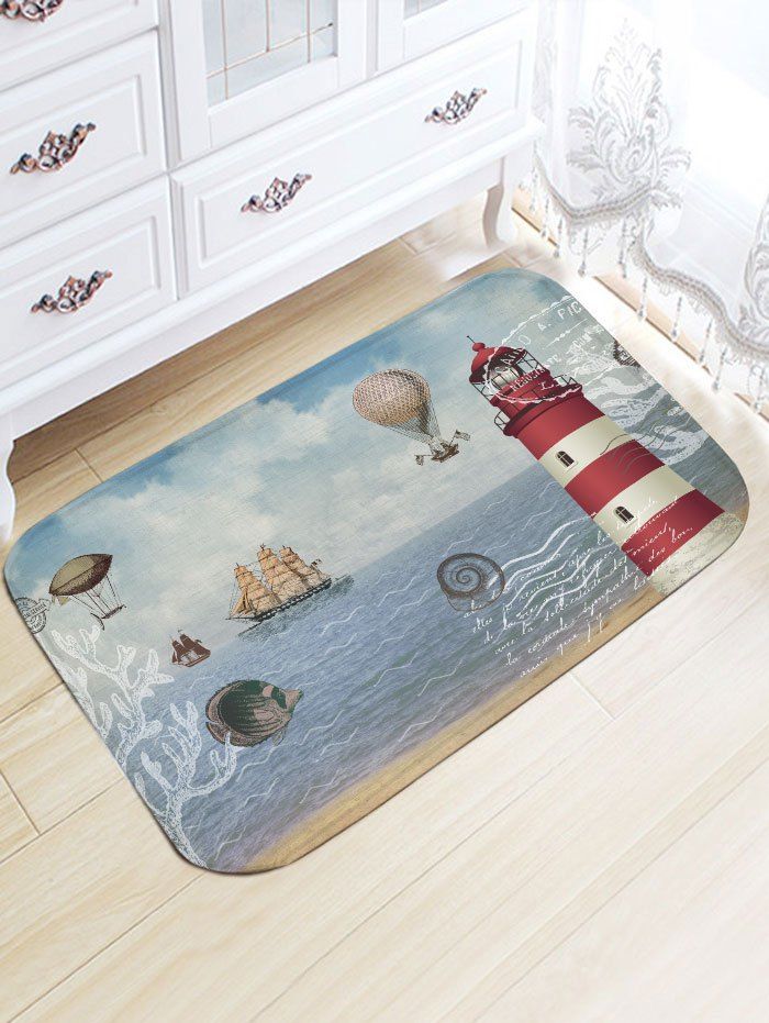 

Nautical Elements Print Skidproof Flannel Bath Rug, Colormix