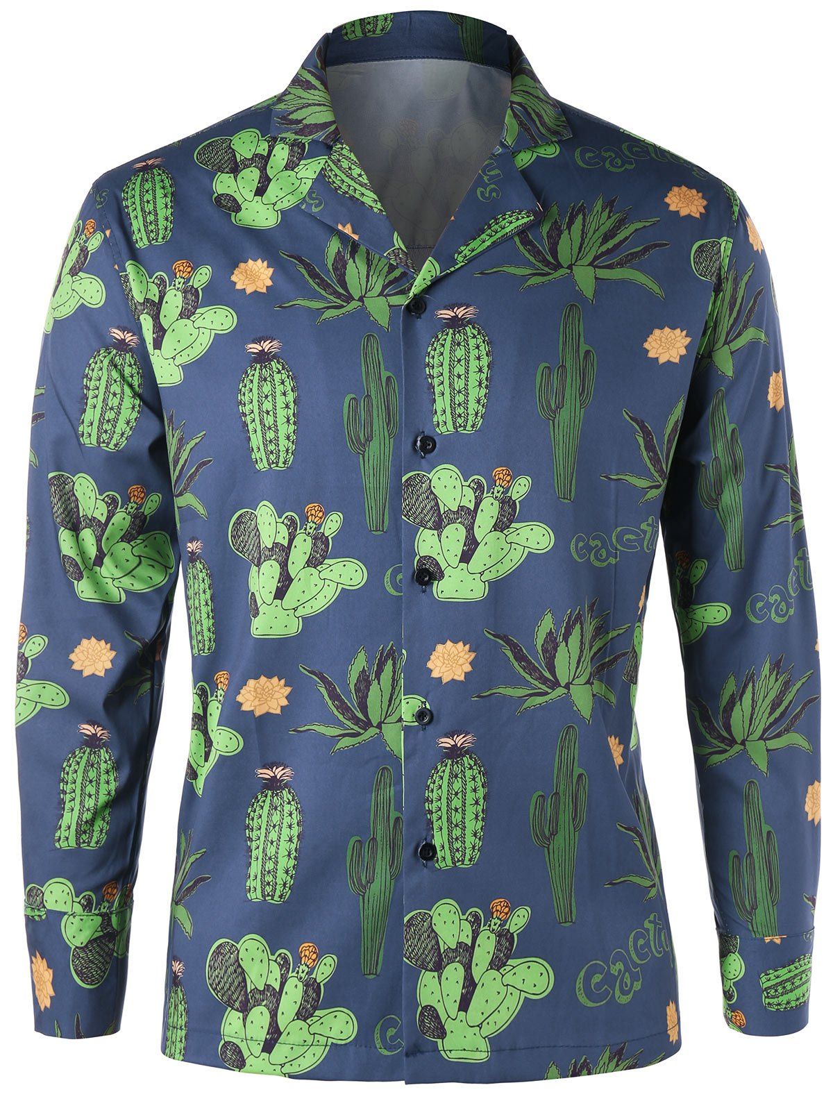 

Notched Collar Cactus Print Shirt, Blue